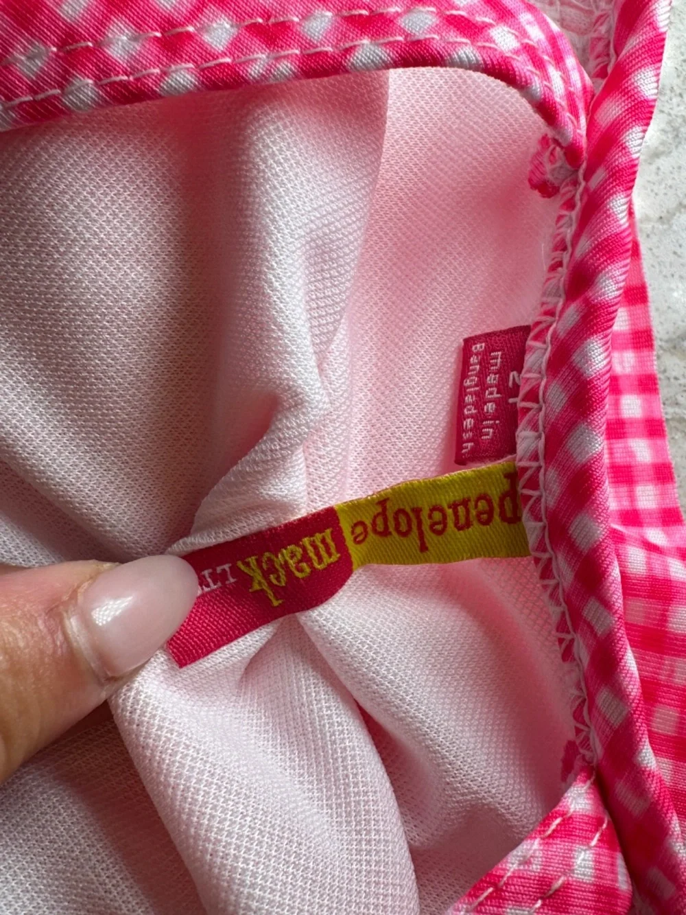 Girl's PENELOPE MACK suimsuit One Piece Size 2 T Pink & white gingham ruffle